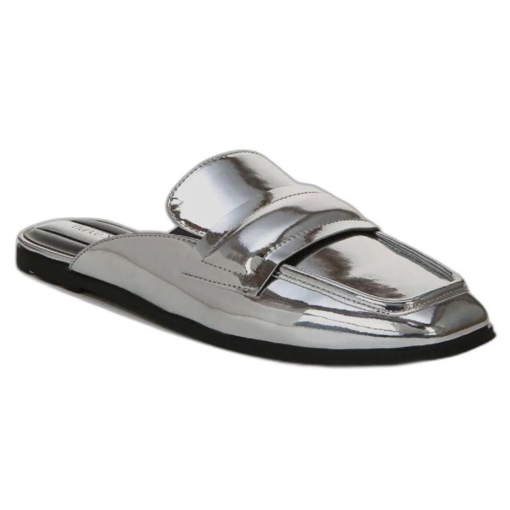 Mules Franco Sarto Metallic Silver Duval Square Toe Slip On Mules